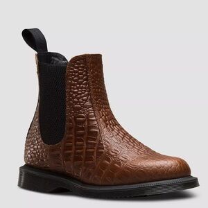 Dr. Martens Brown Croc-Embossed Ankle Boots